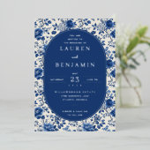 You Are Invited Elegant Blue Floral Folie Uitnodiging (Staand Voorkant)