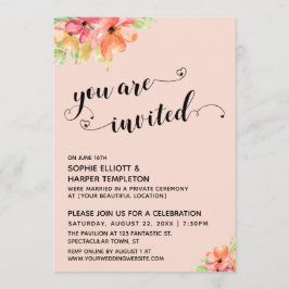 You Are Invited Harten Script Roze Bloemen Kaart
