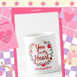 You Are My Heart Romantische Bloemen op wit Koffiemok