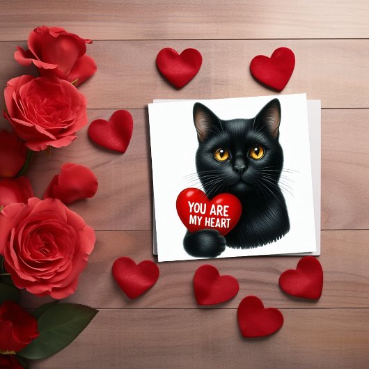 You Are My Heart Valentine Poem Black Cat Holiday  Kaart
