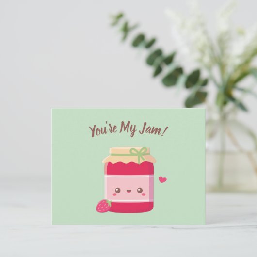You Are My Jam, Cute Strawberry Jam Valentines Day Briefkaart (Staand voorkant)