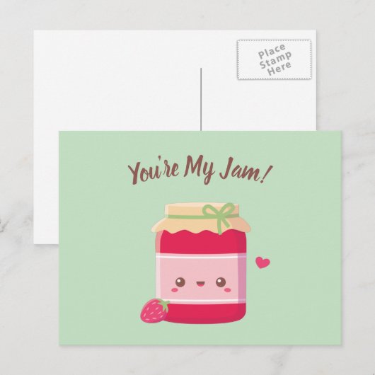 You Are My Jam, Cute Strawberry Jam Valentines Day Briefkaart (Voorkant / Achterkant)