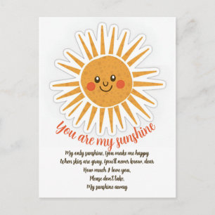 You are my sunshine lyrics wenskaart briefkaart