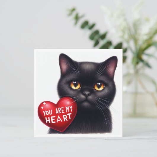 You Are My Valentine Heart Poem Black Cat Holiday  Kaart (Staand voorkant)