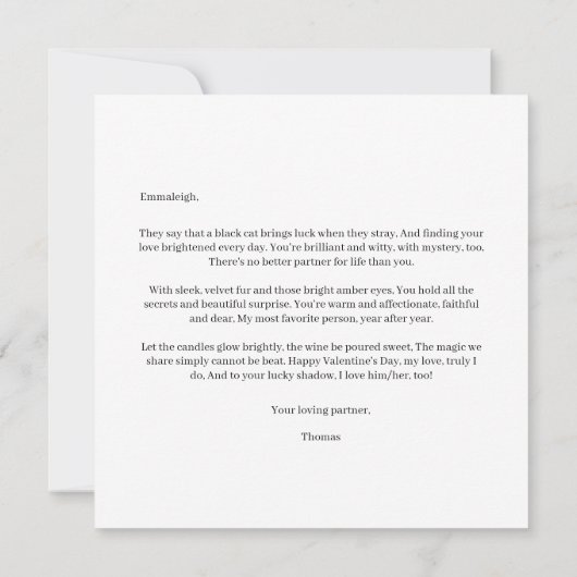 You Are My Valentine Heart Poem Black Cat Holiday Kaart (Achterkant)