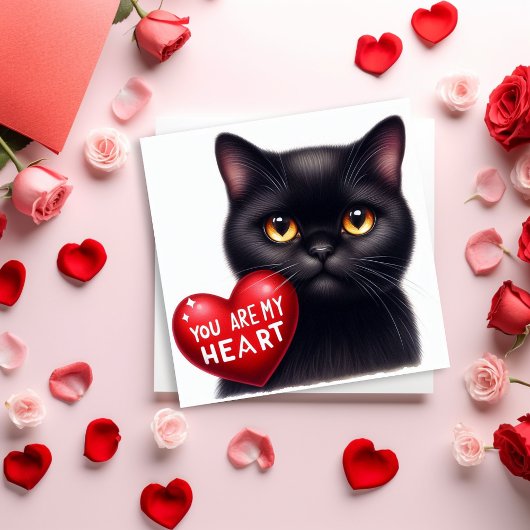 You Are My Valentine Heart Poem Black Cat Holiday  Kaart