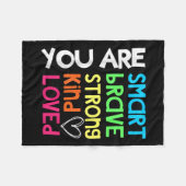 You Are Smart Brave Strong Kind Loved Motivation T Fleece Deken (Voorkant (Horizontaal))