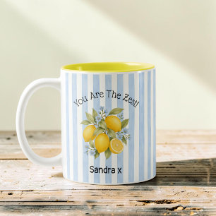 You Are The Zest Florale Citroen Blauwe Streep Mok