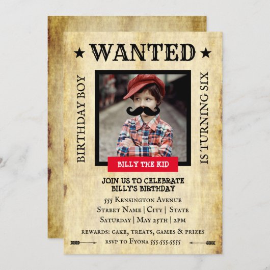 "YOU ARE WANTED" Westerne stijl | verjaardagsfeest Kaart (Voorkant / Achterkant)