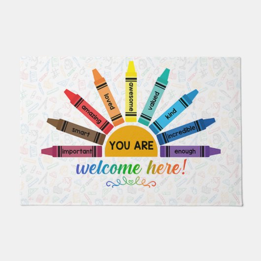 You Are Welcome Here Mat, Crayons Doormat Deurmat (Voorkant)