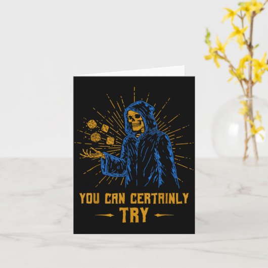 You Can Certainly Try Skeleton Wizard Fantasy Meme Kaart (Gele Bloem)