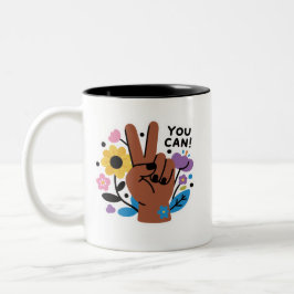 You Can Floral Peace Sign Two-Tone Coffee  Tweekleurige Koffiemok