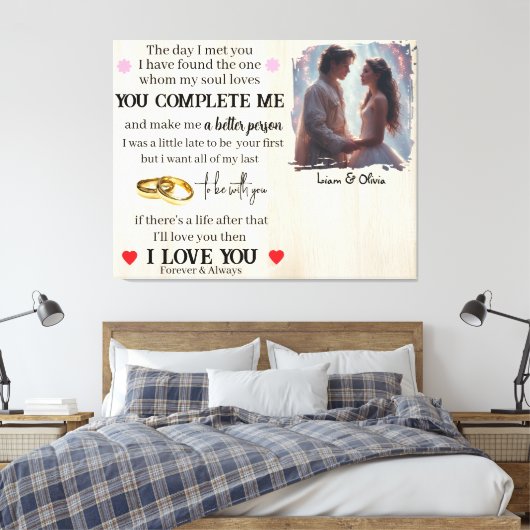 You Complete Me Custom Photo Wedding Anniversary Canvas Afdruk (Insitu (Slaapkamer))