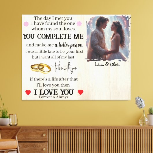 You Complete Me Custom Photo Wedding Anniversary Canvas Afdruk (Insitu (Woonkamer))