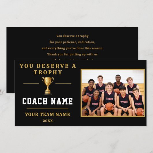 You Deserve a Trophy Coach Foto Bedankkaart (Voorkant / Achterkant)