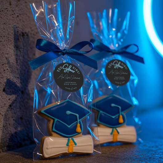 You Glow Girl Afstudeerder Blue Neon Script Afstud Ronde Sticker