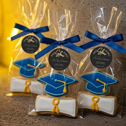 You Glow Girl Afstudeerder Yellow Neon Script Afst Ronde Sticker