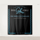 You Glow Girl Script Blue Neon Afstudeerfeest Wandkleed (Voorkant)