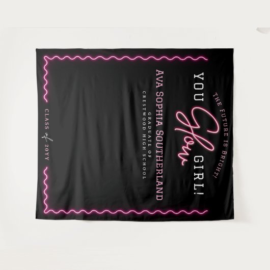 You Glow Girl Script Pink Neon Afstudeerfeest Wandkleed (Voorkant (horizontaal))
