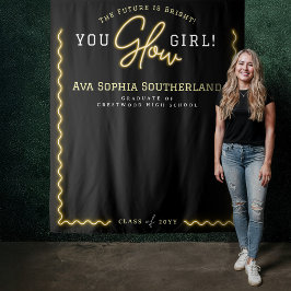 You Glow Girl Script Yellow Neon Afstudeerfeest Wandkleed