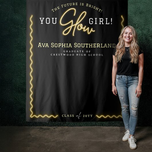 You Glow Girl Script Yellow Neon Afstudeerfeest Wandkleed