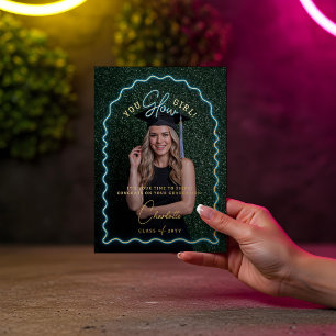 You Glow Girl Wavy Blue Neon Afstuderen Foto Folie Wenskaart