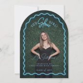 You Glow Girl Wavy Blue Neon Afstuderen Foto Kaart (Voorkant)