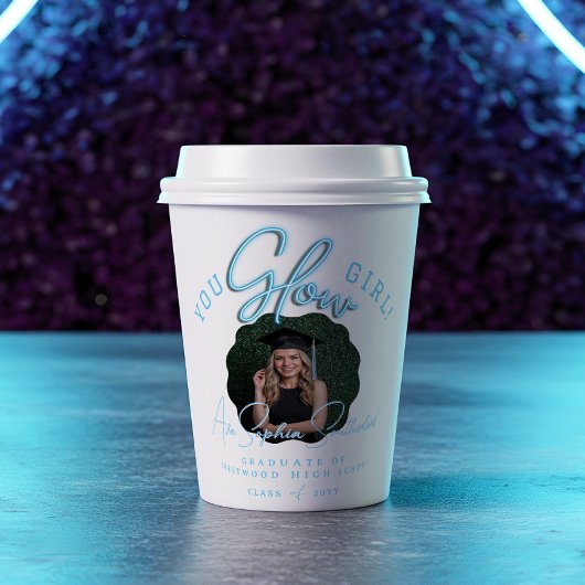 You Glow Girl Wavy Blue Neon Afstuderen Foto Papieren Bekers