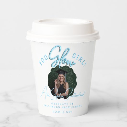 You Glow Girl Wavy Blue Neon Afstuderen Foto Papieren Bekers (Voorkant)
