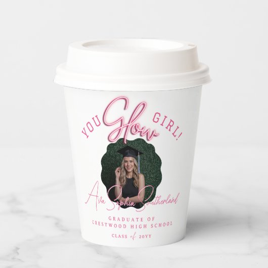 You Glow Girl Wavy Pink Neon Afstuderen Foto Papieren Bekers (Voorkant)