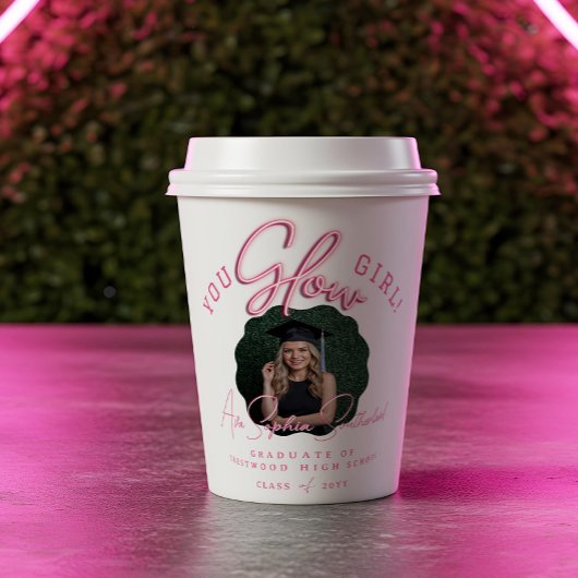 You Glow Girl Wavy Pink Neon Afstuderen Foto Papieren Bekers