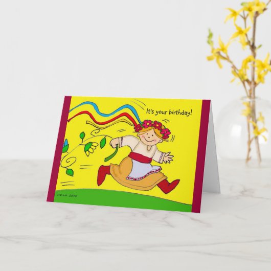 You Go Girl in een Oekraïense jurk Kaart (Gele Bloem)