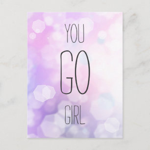 You Go Girl - Paarse Bokeh Inspirerend quote Briefkaart