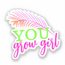 You Grow Girl Hand Getekende Palmblad Neon Sticker