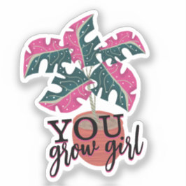 You Grow Girl met de Hand Getekende Monstera Plant Sticker