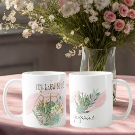 You Grow Girl Plant Lover Pun Succulents Glitter Koffiemok