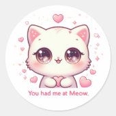 You Had Me at Meow - Schattigee Kawaii Cat Love St Ronde Sticker (Voorkant)