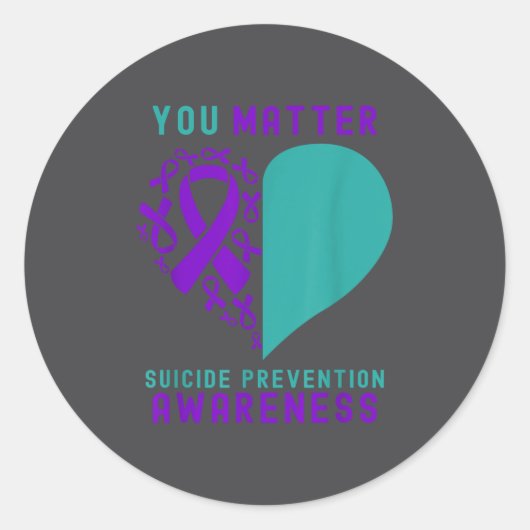 You - Heart &amp; Ribbon Design Suicide Prevention Ronde Sticker (Voorkant)