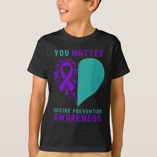 You - Heart &amp; Ribbon Design Suicide Prevention T-shirt (Voorkant)