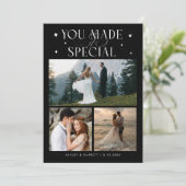 You Made It Special Wedding Photo Black Bedankkaart (Staand voorkant)