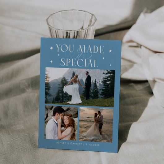 You Made It Special Wedding Photo Denim Blue Bedankkaart