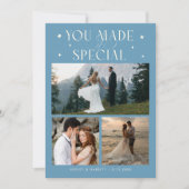 You Made It Special Wedding Photo Denim Blue Bedankkaart (Voorkant)