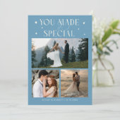 You Made It Special Wedding Photo Denim Blue Bedankkaart (Staand voorkant)