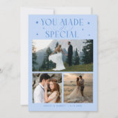 You Made It Special Wedding Photo Icy Blue Bedankkaart (Voorkant)