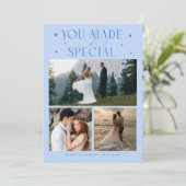 You Made It Special Wedding Photo Icy Blue Bedankkaart (Staand voorkant)