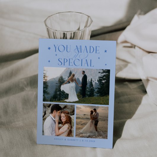 You Made It Special Wedding Photo Icy Blue Bedankkaart