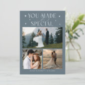You Made It Special Wedding Photo Slate Blue Bedankkaart (Staand voorkant)