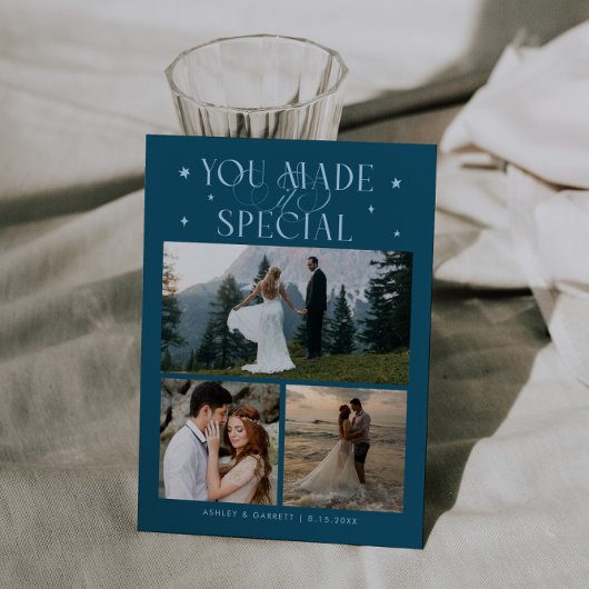 You Made It Special Wedding Photo Teal Bedankkaart