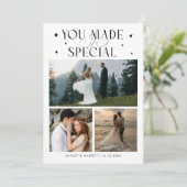You Made It Special Wedding Photo White Bedankkaart (Staand voorkant)