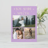 You Made It Special Wedding Photo Wisteria Bedankkaart (Staand voorkant)